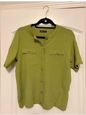 Women’s Green Short-Sleeve Knit Cardigan Sweater